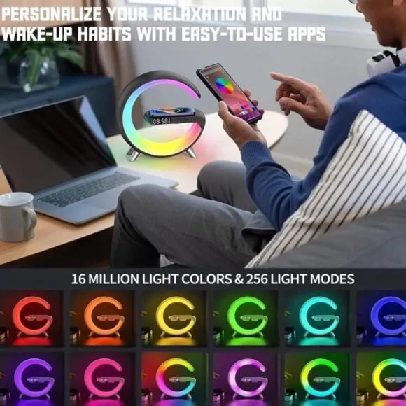 New 4 in 1 Wireless Charging Atmosphere Light & Bluetooth Alarm
Speaker NIB - Picture 4 of 5